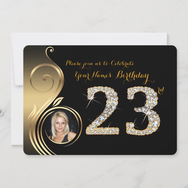 23rd,Birthday Invitation,Number Diamond,Photo 2 Invitation (Front)