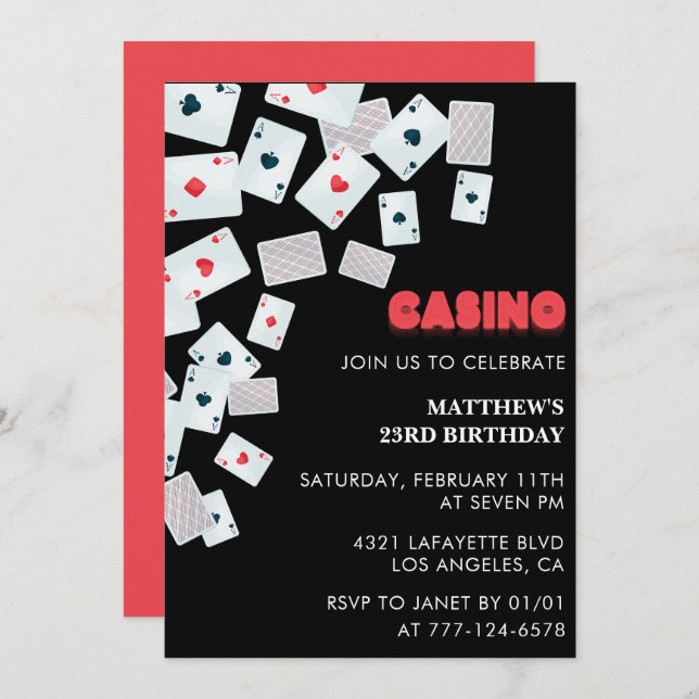 23rd birthday invitations Men Poker Casino Vegas (Front/Back)