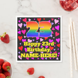 23rd Birthday: Loving Hearts Pattern, Rainbow # 23 Napkin
