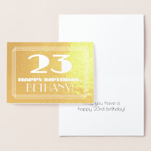 23rd Birthday: Name + Art Deco Inspired Look "23" Foil Card
