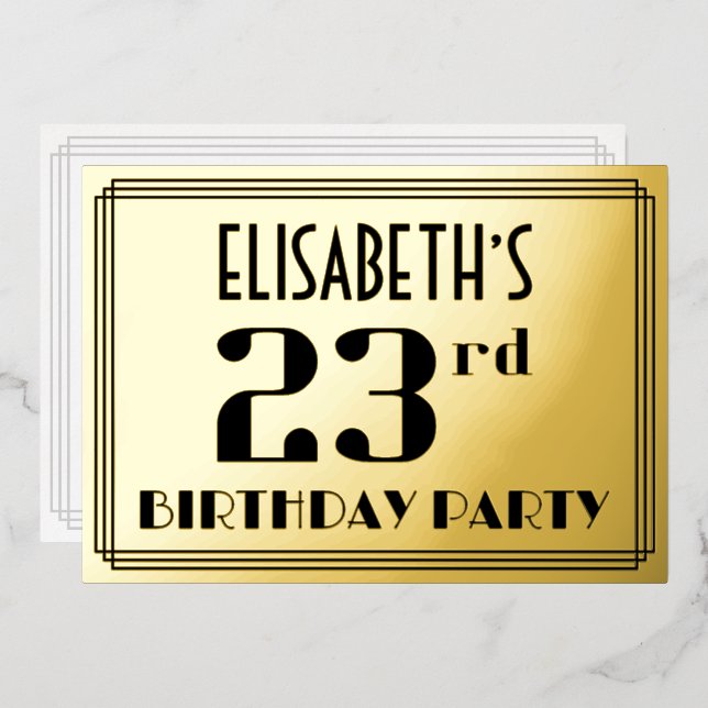 23rd Birthday Party: Art Deco Look “23” and Name (Front/Back)