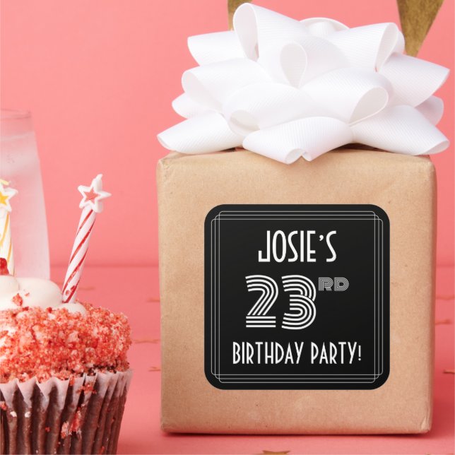 23rd Birthday Party: Art Deco Style & Custom Name Square Sticker (Party)