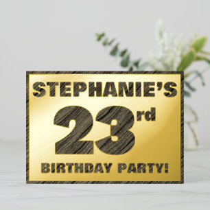 23rd Birthday Party — Bold, Faux Wood Grain Text