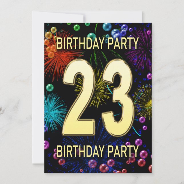 23rd Birthday Party Invitation Fireworks Bubbles (Front)