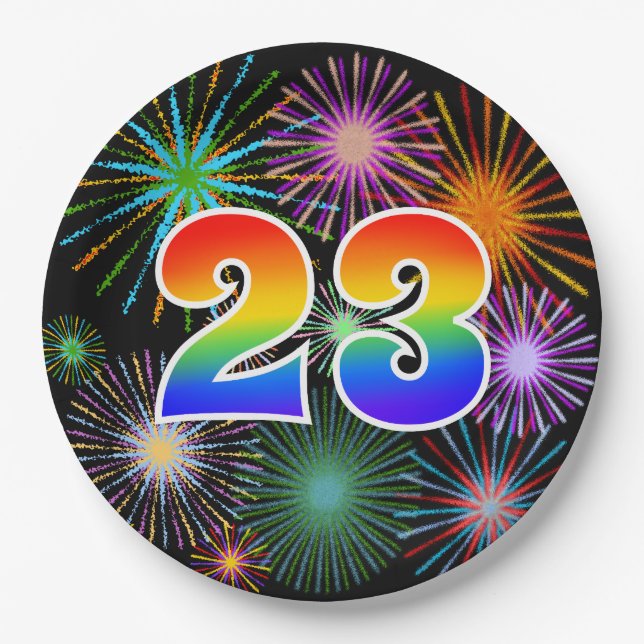 23rd Event - Fun, Colourful, Bold, Rainbow 23 Paper Plate (Front)
