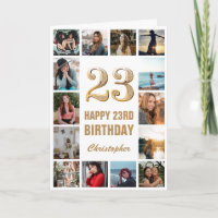 23rd Happy Birthday Gold and White Photo Collage