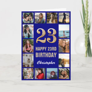 23rd Happy Birthday Navy Blue & Gold Photo Collage Card