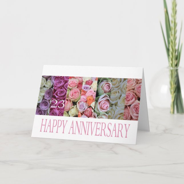 23rd Wedding Anniversary Card pastel roses (Front)