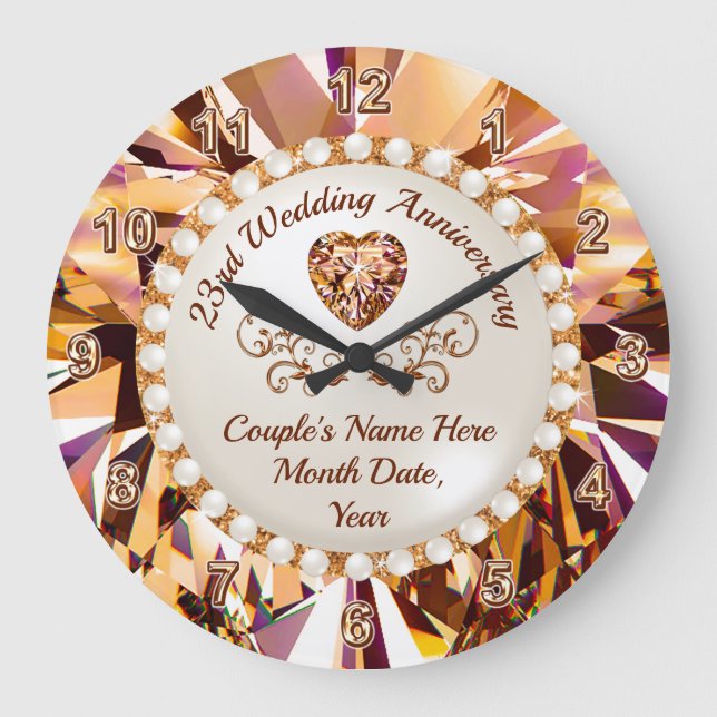 23rd Wedding Anniversary Gift, Imperial Topaz,  Large Clock (Front)