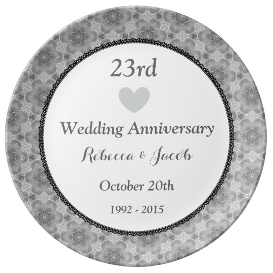 23rd Wedding Anniversary Silver Pattern A23a Plate Zazzle Co Uk