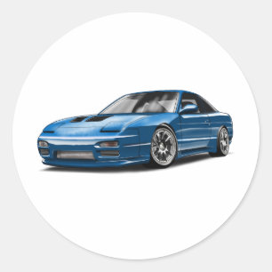 240sx blue car drawing classic round sticker
