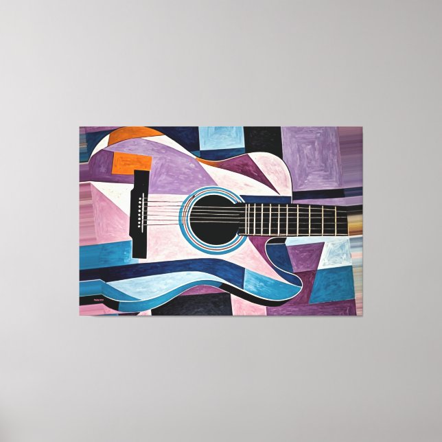 24_019, guitar, abstract, cubism, art canvas print (Front)