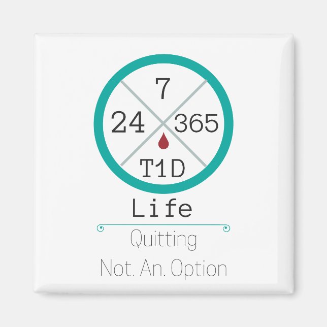 24/7/365 T1D Life square magnet (Front)