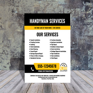 24/7 Handyman & Plumbing Services BLACK YELLOW Flyer