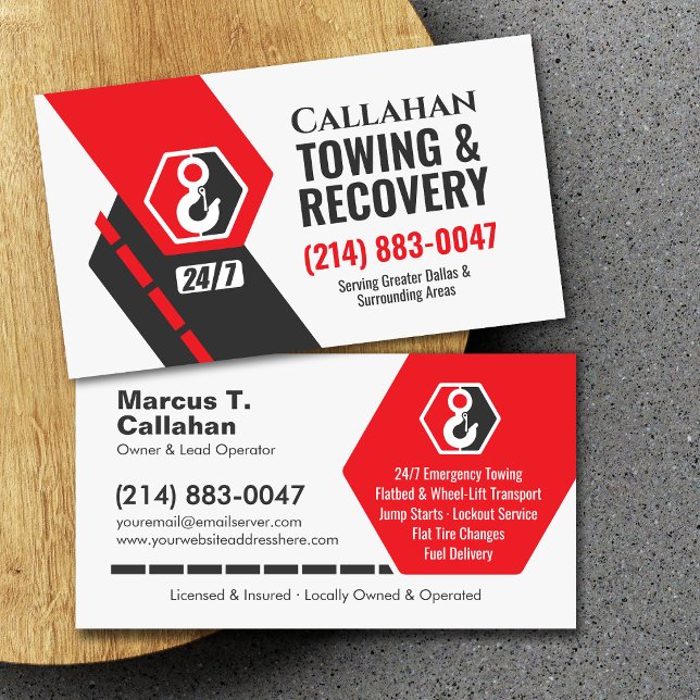 24/7 Towing Service Roadside Assistance Business Card (Creator Uploaded)