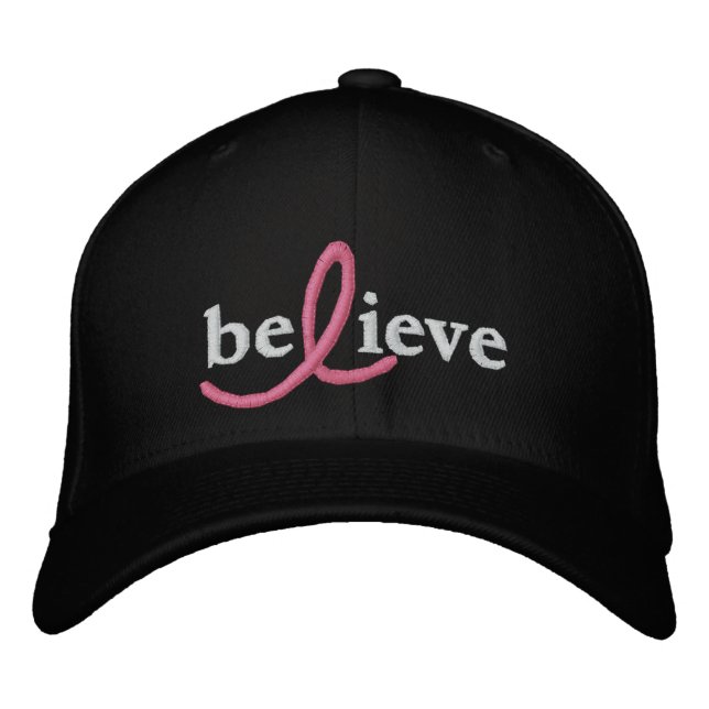 ($24.95) Believe Breast Cancer Ribbon Hat (Front)