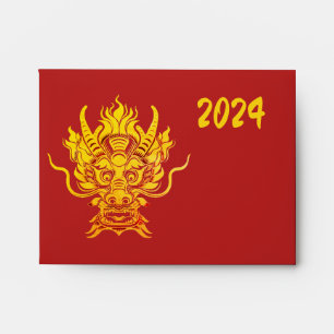 '24 Chinese Lunar New Year Gold DRAGON Burgund Red Envelope