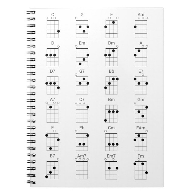 24 Common Ukulele Chords Chart - Uke Cheat Sheet P Notebook (Front)