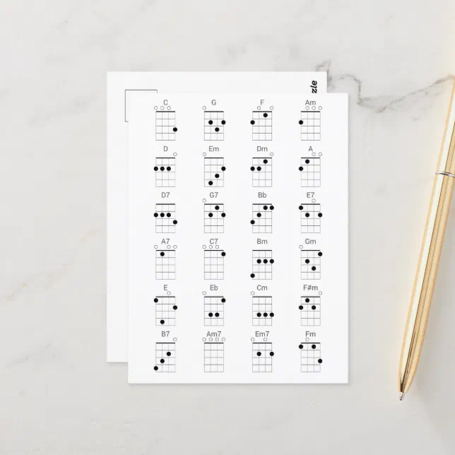 24 Common Ukulele Chords Chart Uke Cheat Sheet P Postcard Zazzle