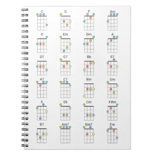 24 Common Ukulele Chords Coloured Reference Chart Notebook