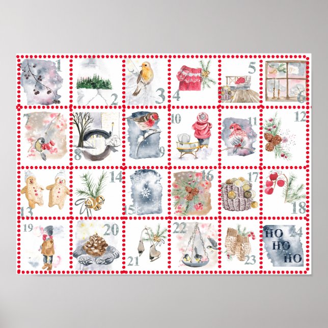 24 Different Watercolor Images Advent Calendar  Poster (Front)