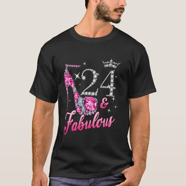 24 Fabulous 24th Birthday Women Girl Queen Crown H T-Shirt (Front)