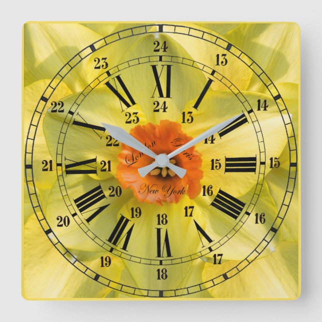 24 Hour Flower Square Wall Clock (Front)
