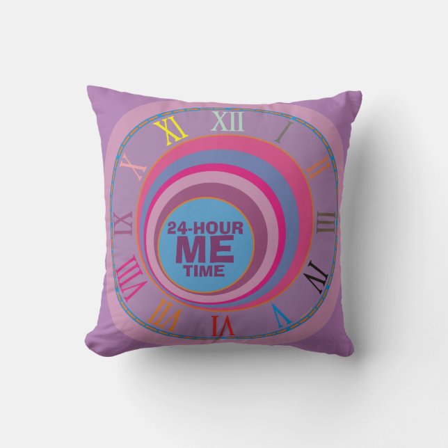 24-Hour ME Time pink purple blue self-care clock  Cushion (Front)