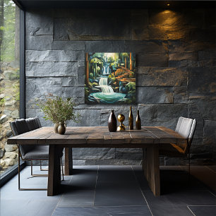 24 Inch Square Abstract Waterfall and Trees Canvas Print