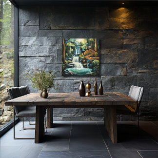 24 Inch Square Abstract Waterfall and Trees Canvas Print