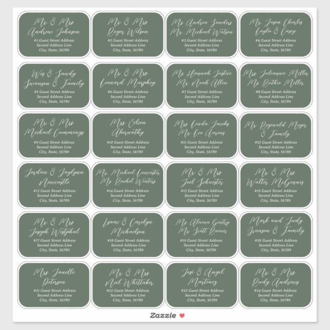 24 Individual Script Wedding Guest Address Labels (Sheet)