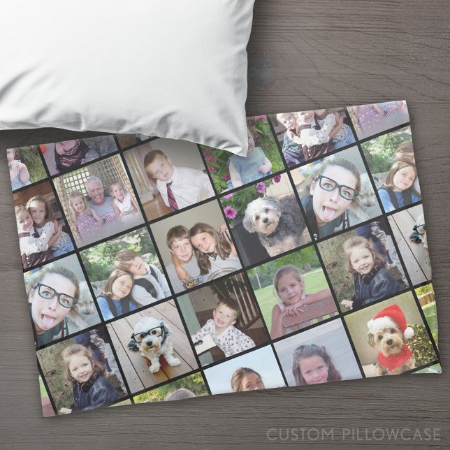 24 Instagram Photo Collage with Custom Text Pillowcase (Custom Pillowcase)