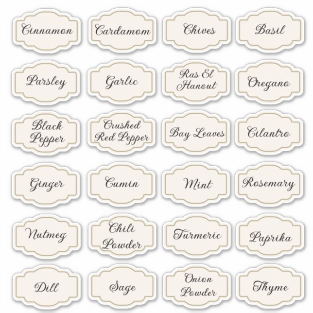 24 kitchen herbs and spices pantry labels stickers (Front)
