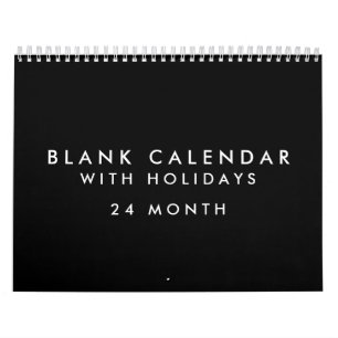 24 Months Blank Black Calendar With Holidays