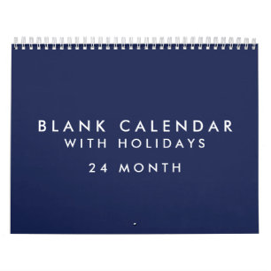 24 Months Blank Blue Calendar With Holidays