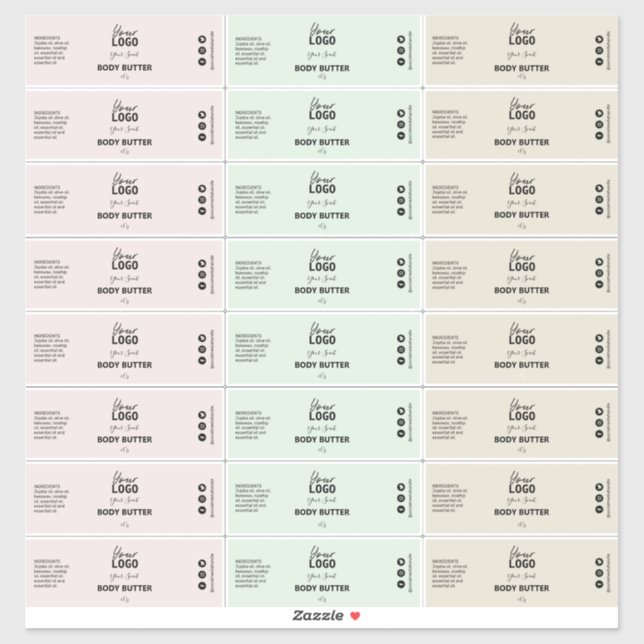 24 Natural Organic Themed Body Butter Labels (Sheet)