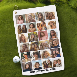 24 Photo Collage - Custom Text - Black and White Golf Towel