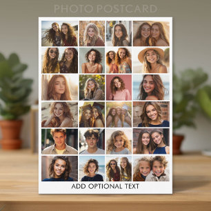 24 Photo Collage - Custom Text - Black and White Postcard