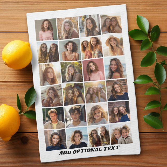 24 Photo Collage - Custom Text - Black and White Tea Towel (Custom Kitchen Towel with Photo Collage)
