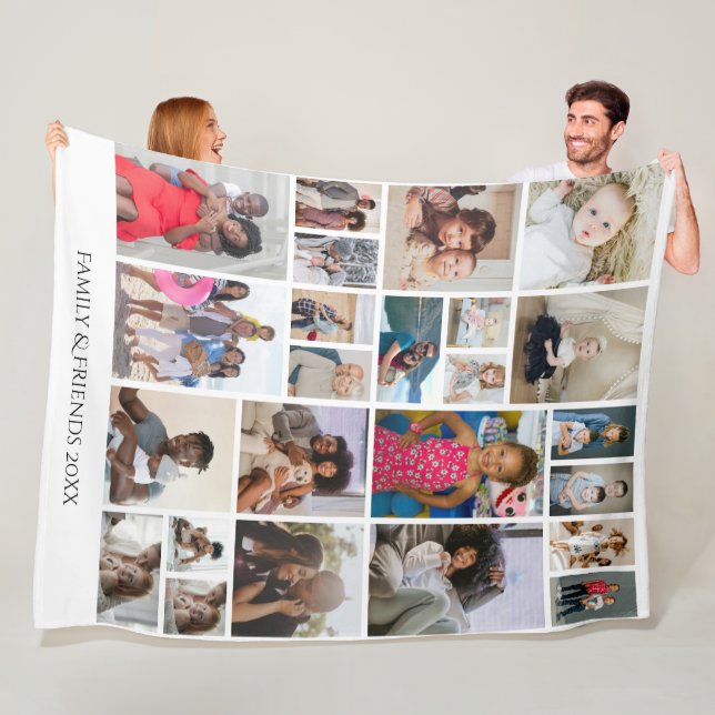 24 Photo Collage Family Personalised Fleece Blanket (In Situ)