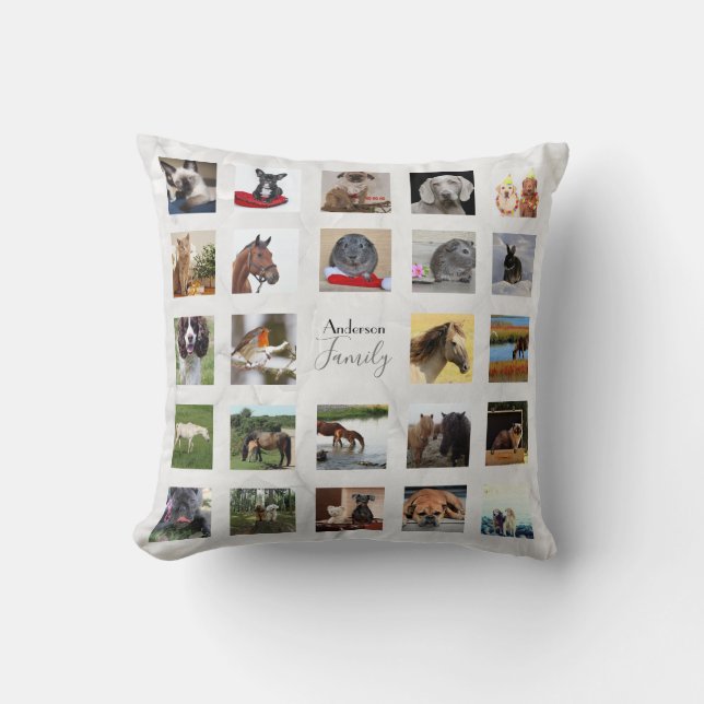 24 PHOTO COLLAGE Keepsake - Grey Marble Cushion (Front)