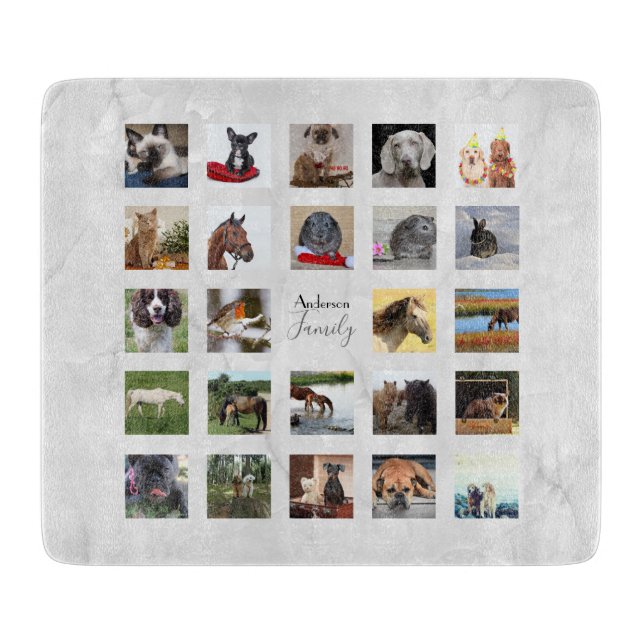 24 PHOTO COLLAGE Marble Look Wedding Gift Cutting Board (Front)