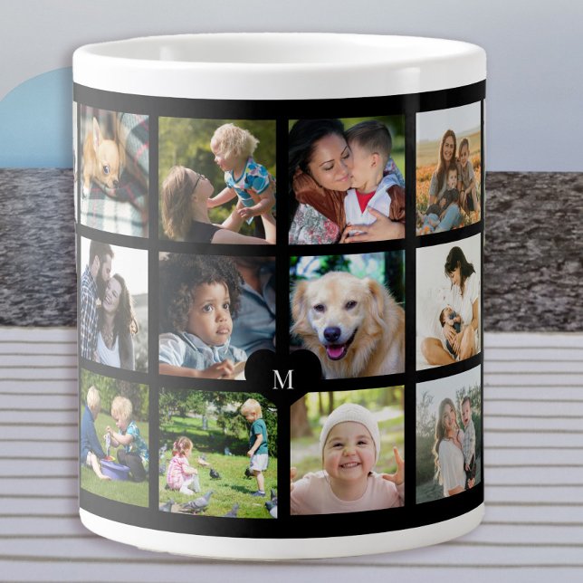 24 photo collage monogram personalised large coffee mug (Creator Uploaded)