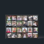 24 Photo Collage with Family Name Date - black Holiday Card<br><div class="desc">A 24 photo grid with plenty of room for many photos and custom text. Can be used as a Christmas greeting or a general card to send to friends and family. Add your favourite pics to this fun template. You can use square photos or any photos for this grid. The...</div>