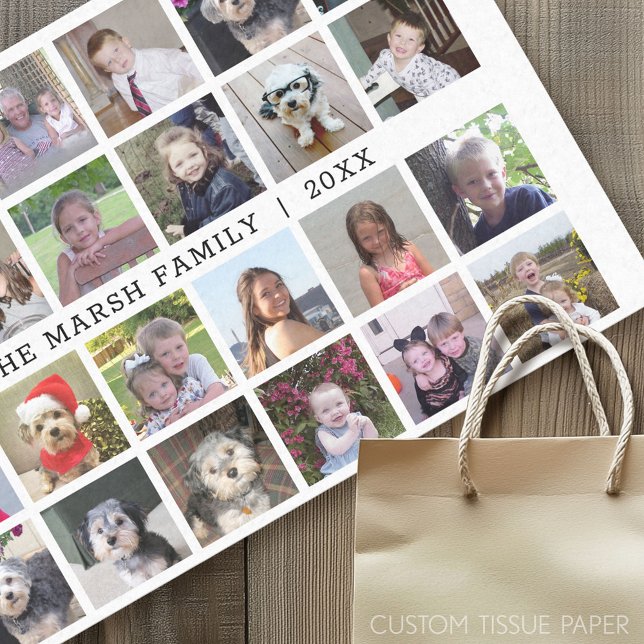 24 Photo Collage with Family Name Date - black Tissue Paper (Custom Photo Tissue Paper)