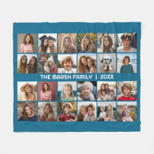 24 Photo Collage with Family Name Date - Fleece Blanket