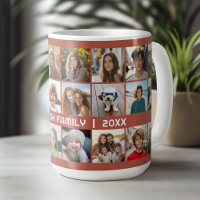 24 Photo Collage with Family Name Date terra cotta