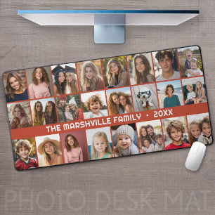 24 Photo Collage with Family Name Date terra cotta Desk Mat
