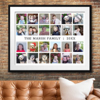 24 Photo Collage with Family Name Date - White
