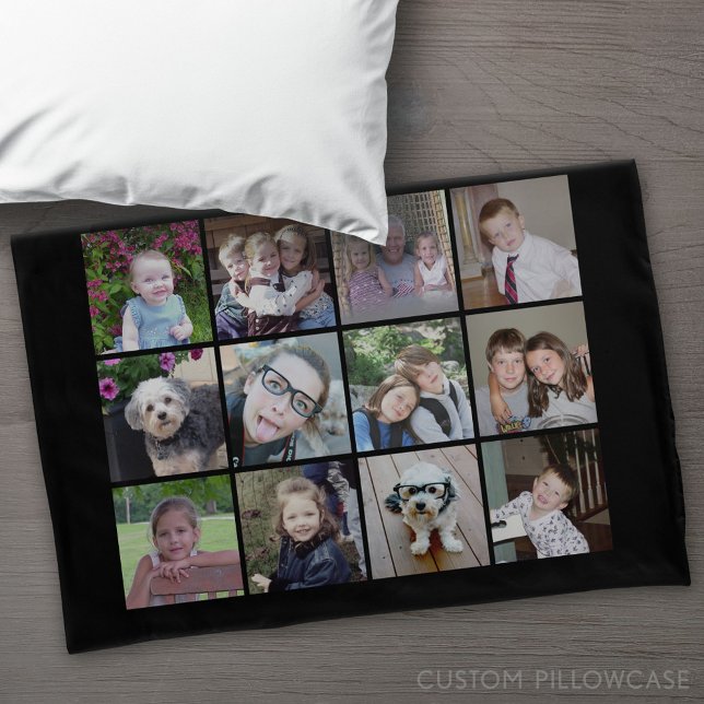 24 Photo Template Collage with Custom Text Pillowcase (Custom Pillowcase)